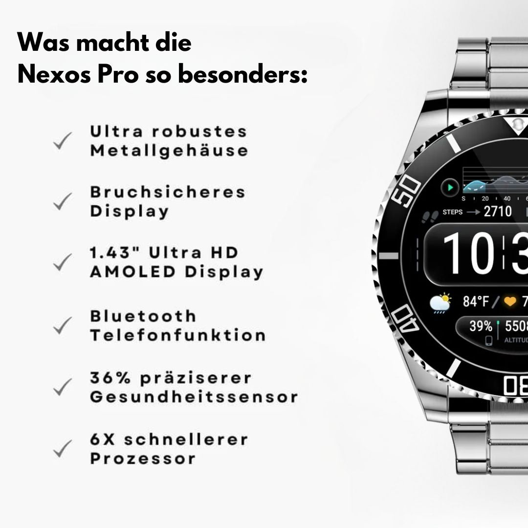 Nexos Pro Smartwatch - Unzerstörbare Gesundheitsuhr (2025)